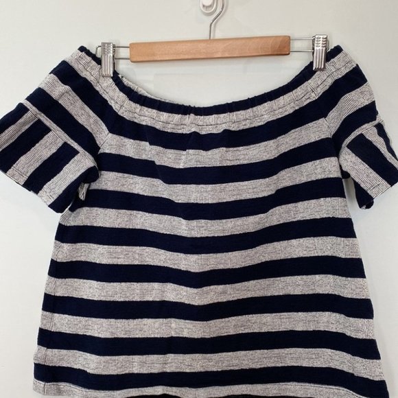 Madewell Women Gray Navy Off Shoulder Large Striped Cotton Ribbed Top Size Large - Picture 3 of 10